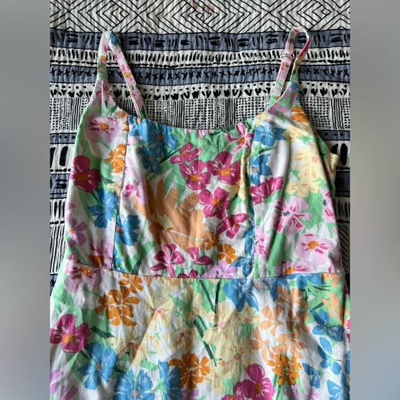 Old Navy Floral Linen Mini Dress Fit & Flare Euro Summer Multicolor Garden Girl - Picture 4 of 11